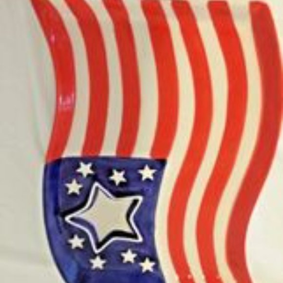 Chip & Dip Tray Set Ceramic Red White & Blue Flying Flag Kitchen Worthey Server - Picture 3 of 7